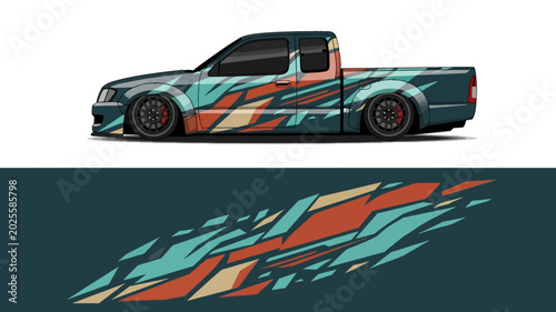 Vászonkép Abstract geometric illustration of a stylized pickup truck in motion