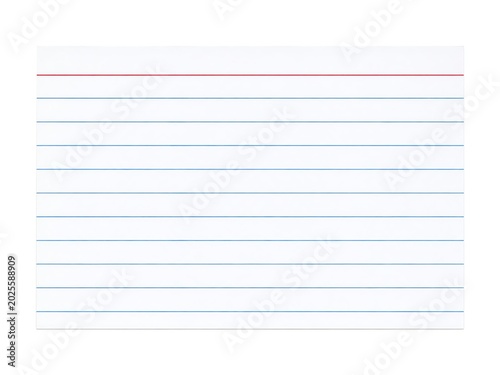 Blank white lined index card isolated on plain white studio background.