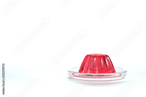 Tablou pe pânză Red jelly dessert on glass plate, side view, white background, 3D rendering