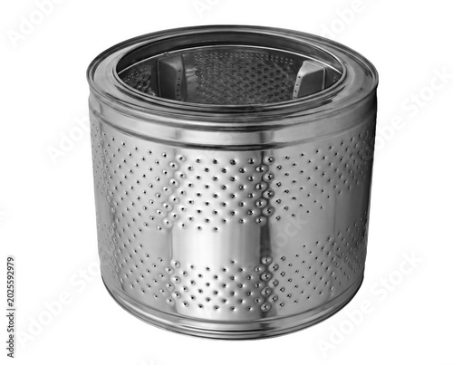 Washing machine drum stainless steel drum metal cylinder laundry equipment appliance part perforated surface silver color household appliance repair component spare part washing machine drum