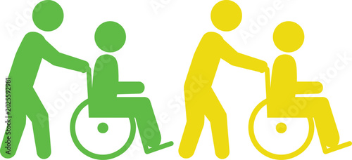 Bild auf Leinwand Assistance symbols for individuals using wheelchairs with helpers