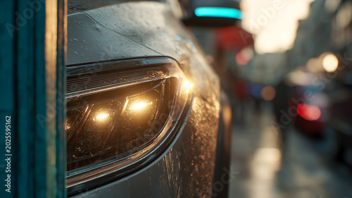 Rainy Urban Car Headlight