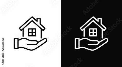 Tableau sur toile Hand holding house icon set representing home care, protection, and real estate