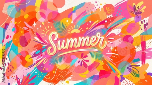 Watercolor Brush Stroke Colorful Summer Typography Abstract Tropical Background Design 