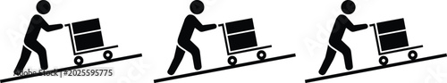 Foto Person pushing a utility cart on an inclined surface in three stages