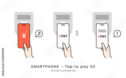 スマホでタッチ決済やバーコード決済をするイメージイラスト素材セット