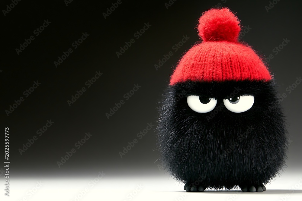 Fototapeta premium Whimsical black toy with red hat
