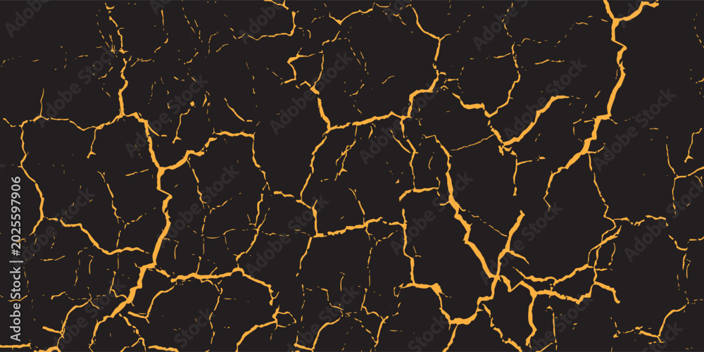 Fototapeta premium Gold cracks in the dark blue background. Marble effect seamless pattern. Vector illustration