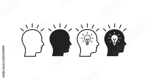 Obraz na plátně Human head icon set representing ideas, inspiration, and creativity in outline,