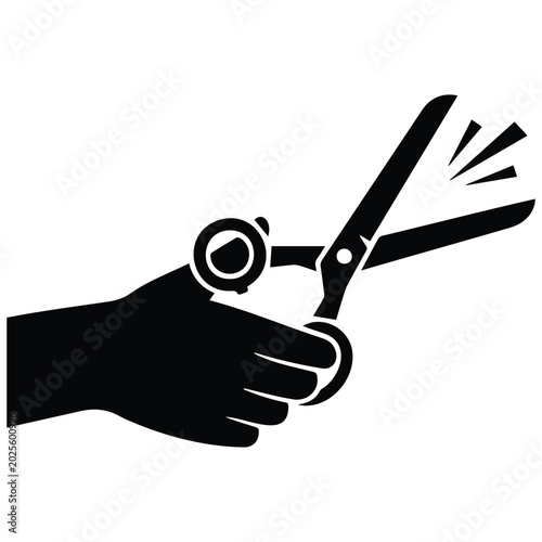 Hand silhouette using scissors to cut, graphic design vector illustration.