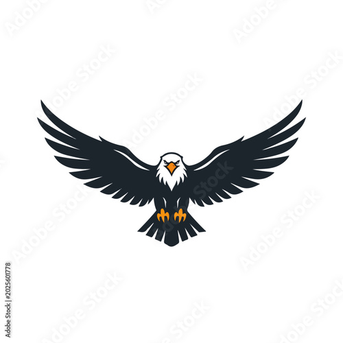 flying bald eagle mascot flat vector logo template