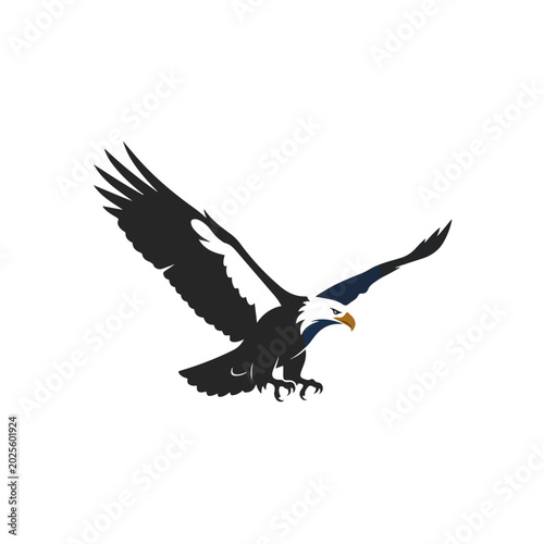 Minimalist Bald Eagle Flying Vector Logo Design