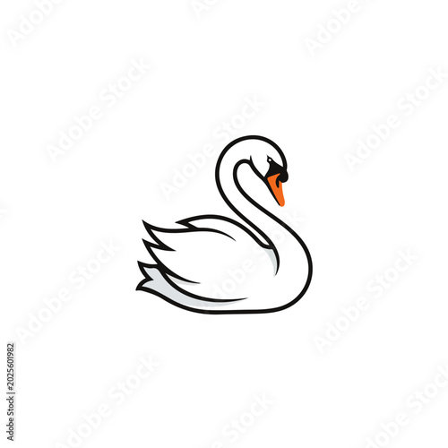 minimalist white swan line art vector logo template