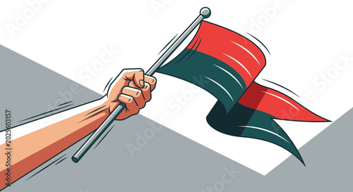 Cuadro en lienzo Hand Holding Waving Flag, Symbol of Freedom, Independence, Protest, Revolution,