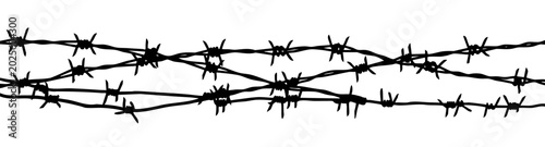 Принти на полотні Barbed Wire Silhouette Set - Black Spiky Security Fence Border on White Backgrou