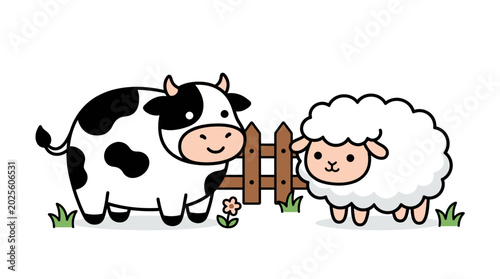 Foto Smiling Cow and Sheep Friends Together.