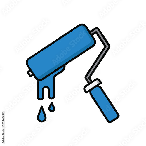 Blue Paint Roller Tool Illustration with Dripping Paint.