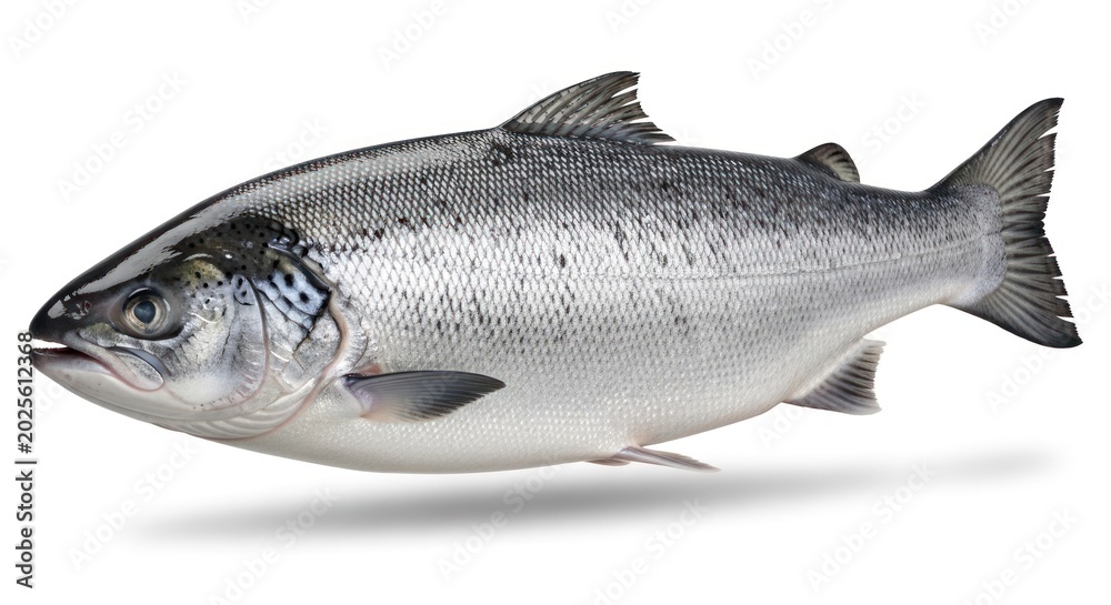 Obraz premium Silver salmon fish isolated on plain white background.