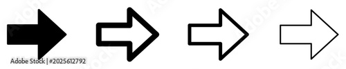 Set of arrow icons pointing right, symbolizing direction, forward movement, or the next step. Vector illustration.