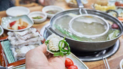 Fotografie A premium Korean summer delicacy, Hamo (daggertooth pike conger) is featured in this appetizing stock photo series