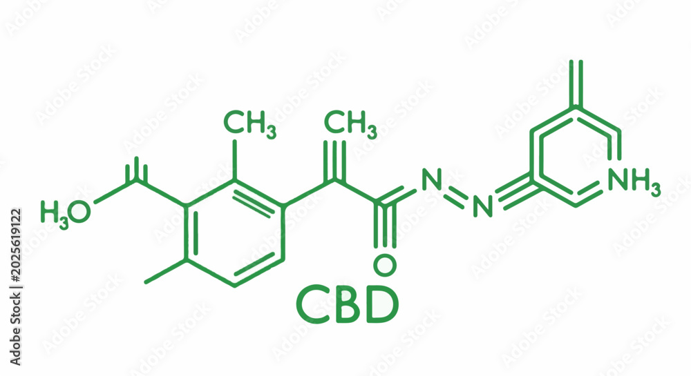 Fototapeta premium Green chemical structure showing molecule with CBD text