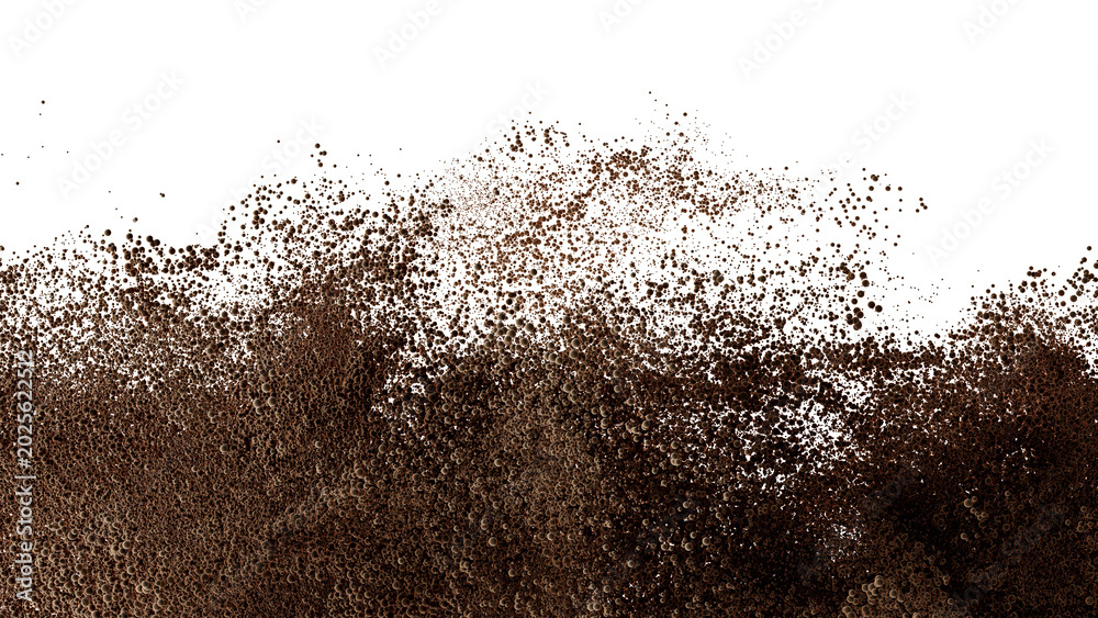 Fototapeta premium Brown dirt or ground like particles splashing on transparent background. 3d render