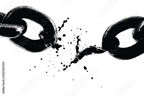 broken chain links with splash black and white isolated on white