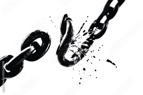 breaking chain link with splashing liquid black and white photograph