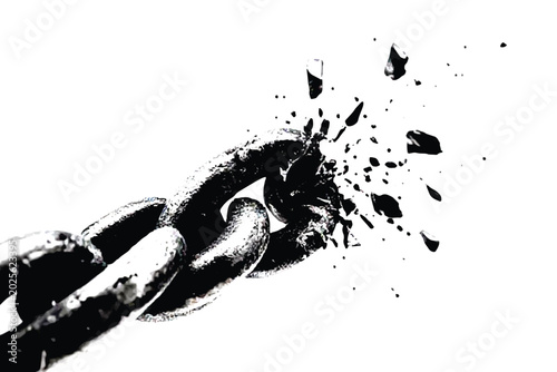 Cuadro en lienzo breaking chain with shattered fragments black and white illustration on white ba