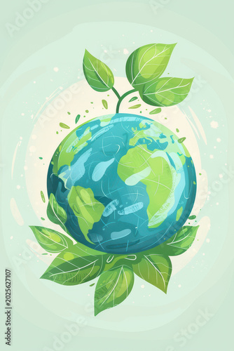 Eco-friendly Earth globe with sprouting green leaves for environmental and sustainability design