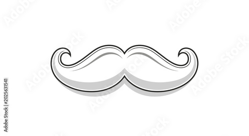 Classic curly mustache illustration in grayscale with a shadow effect designed for men's grooming barber shop and fashion themes.