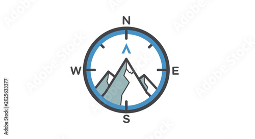 directional compass with mountain landscape.