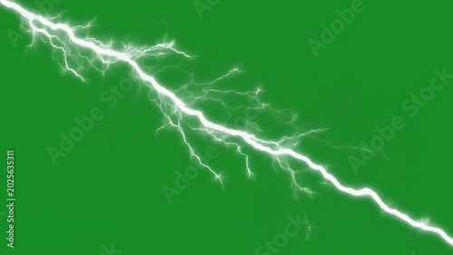 Bright white lightning bolt striking diagonally across a vibrant green screen background.
