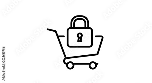 Secure Shopping Cart Icon with Padlock Symbol, Online Security and E-commerce Protection Concept