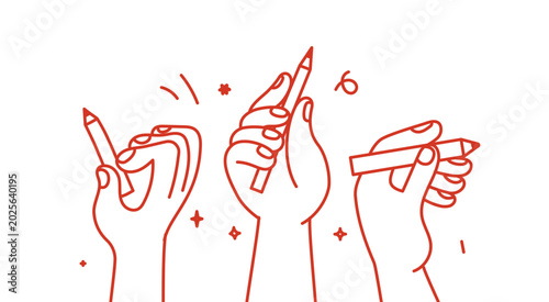 Картината върху платно Vector simple linear illustrations, hands and gestures, hand drawn illustrations