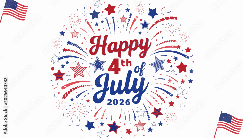 Obraz premium Happy 4th of july 2026 celebration with fireworks and stars