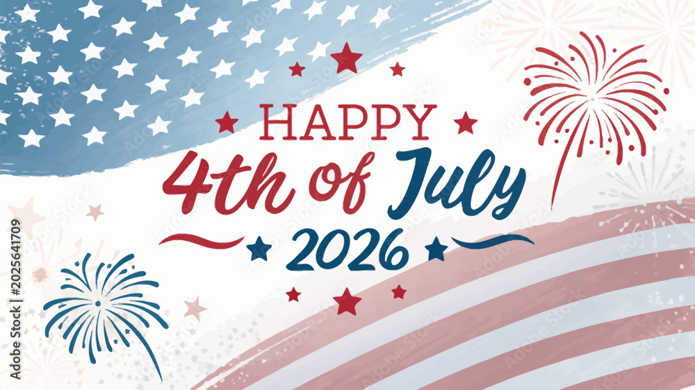 Obraz premium Happy 4th of july 2026 celebration with fireworks and american flag