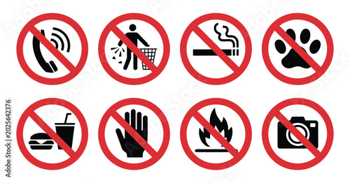 Fotografie Prohibited Icons Collection for No Photography Smoking Pets and Cell Phone Warni