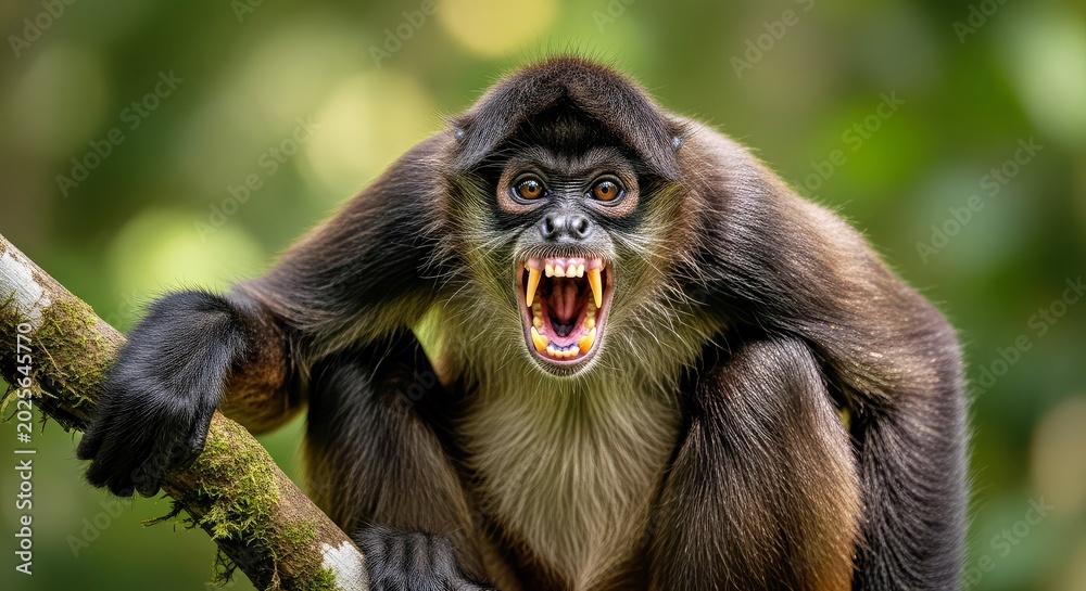 Fototapeta premium Monkey With Open Mouth and Sharp Canines