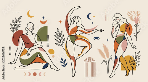 Konstfotografi Three women in dancing poses illustration.