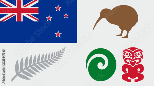 Bild auf Leinwand New Zealand national symbols icons set.