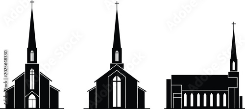 Schilderij op canvas Church building silhouette collection with steeples and religious architecture