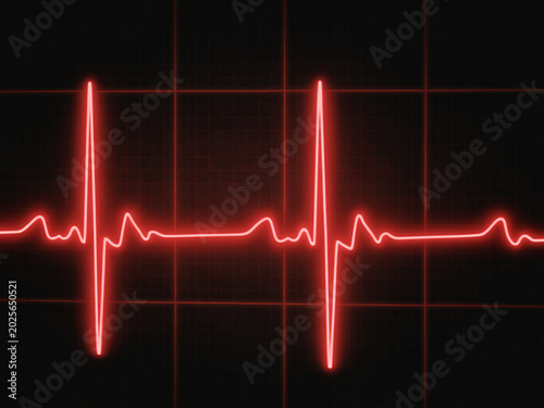ECG heartbeat line graph for medical and healthcare concepts, red neon on black background