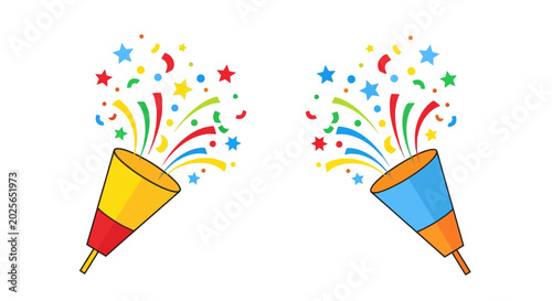 Quadro su tela party popper with confetti and stars colorful illustration silhouette
