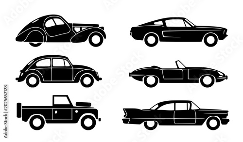 Bild auf Leinwand Minimal retro car silhouette icon set vintage automobile vector illustration iso