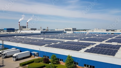 Innovative industrial complex with rooftop solar array advancing sustainable energy solutions