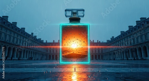 Sunset through a perfume bottle.
