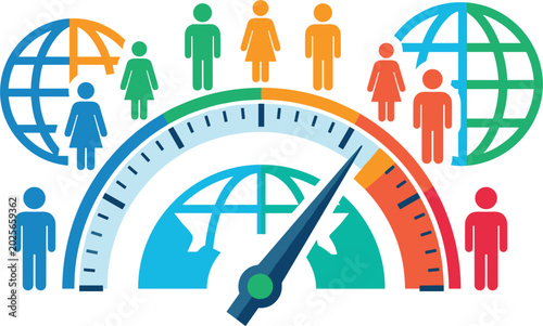 Tableau sur toile Global overpopulation meter vector concept, world population growth gauge illust