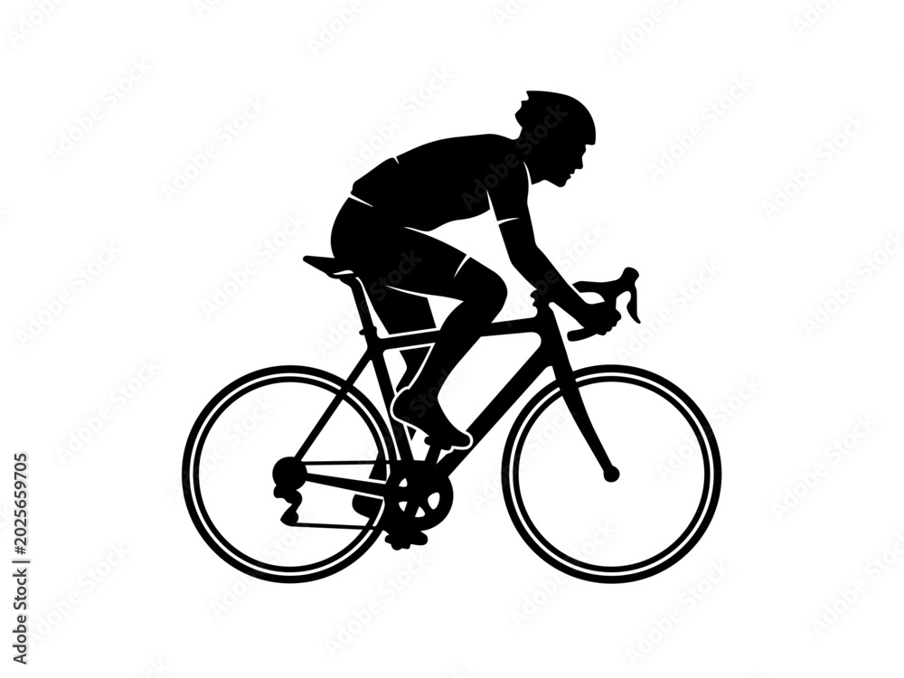 Obraz premium Cyclist riding road bike in intense racing position isolated on transparent background, Vector