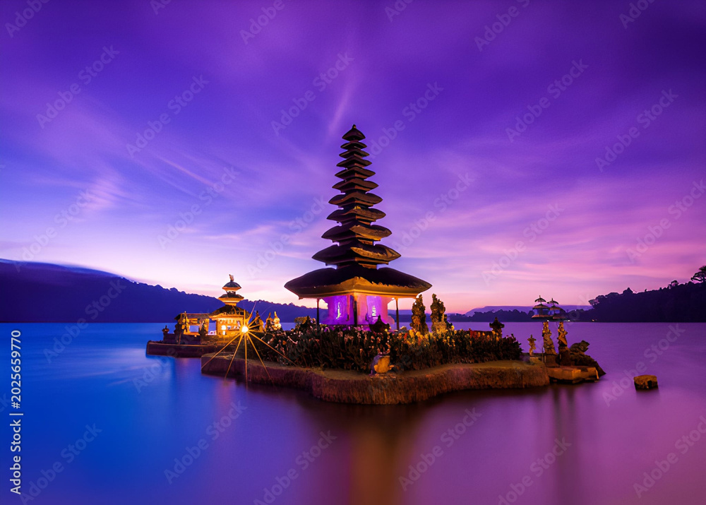 Obraz premium Beautiful Bali Temple at Night Under Full Moon